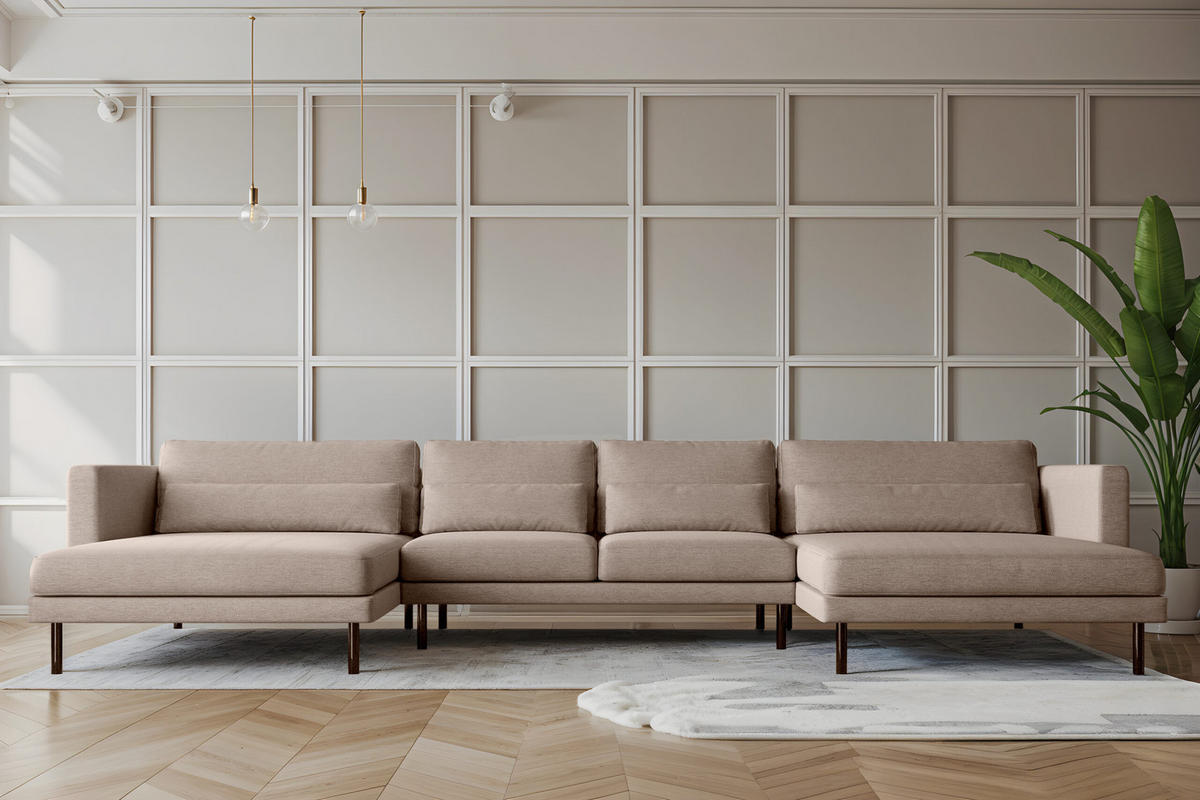 ECKSOFA DANI In U-Form Stilvolles Stoff Verita Warmbeige - Cappuccino, Holz/Textil (174/391cm) - Kaiser Möbel