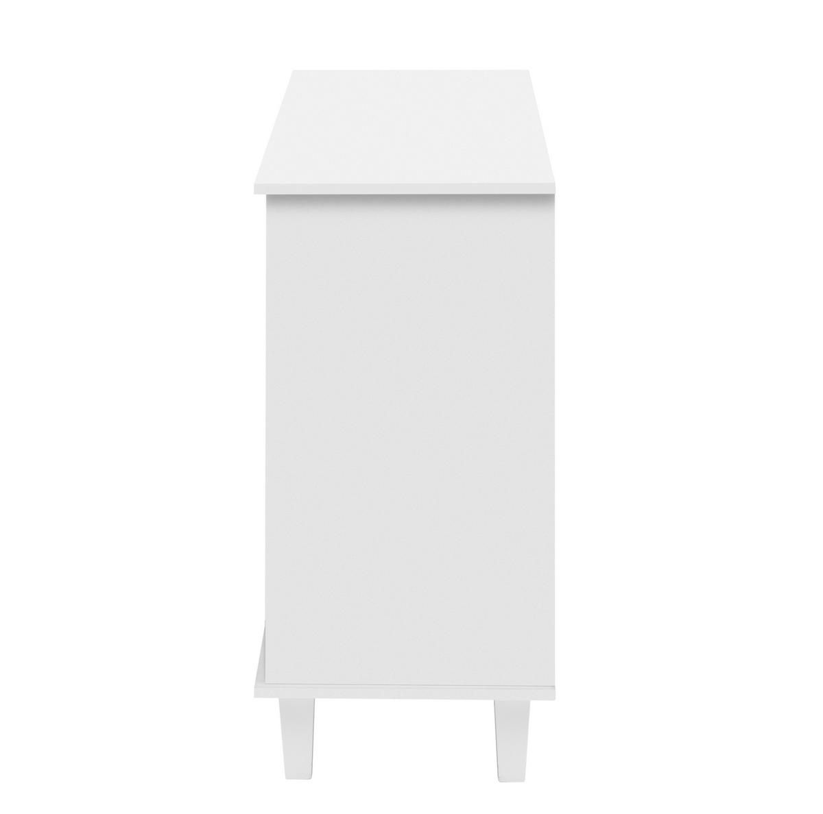 BOČNÍ skříň 140/40/83 cm bílá z MDF se čtyřmi zrcadlovými dvířky a zásuvkami - bílá, kompozitní dřevo (140/83/40cm) - OKWISH