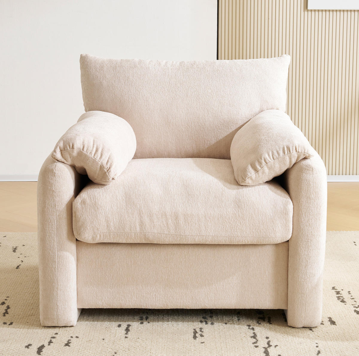 SESSEL 96/82/84 cm in Beige aus Chenille mit breiter Sitzfläche - Beige, Textil (82/84/96cm) - Flora Grace
