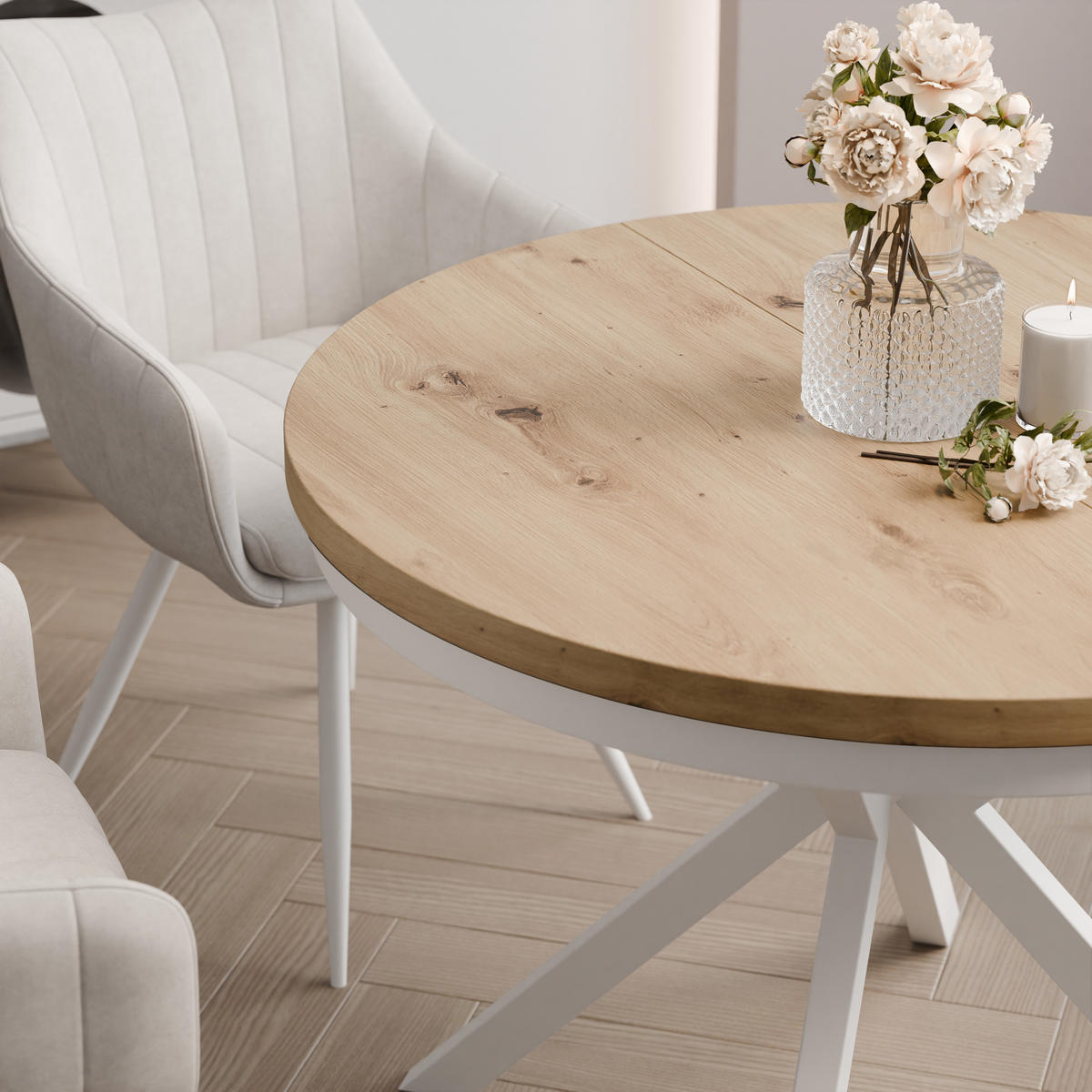 AUSZIEHTISCH MILTON 90-166/76 cm mit Metallgestell, Weiß / Artisan-Eiche - Weiß/Eiche Artisan, Holzwerkstoff/Metall (90/90/76cm) - Idohome