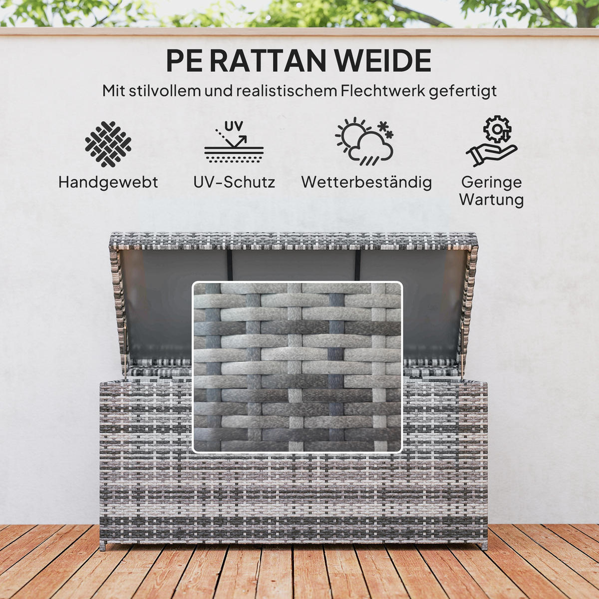 RATTAN Auflagenbox 380L wetterfest Kissenbox mit Deckel Stauraum UV-beständig - Dunkelgrau, Metall (61/65/130cm) - Outsunny