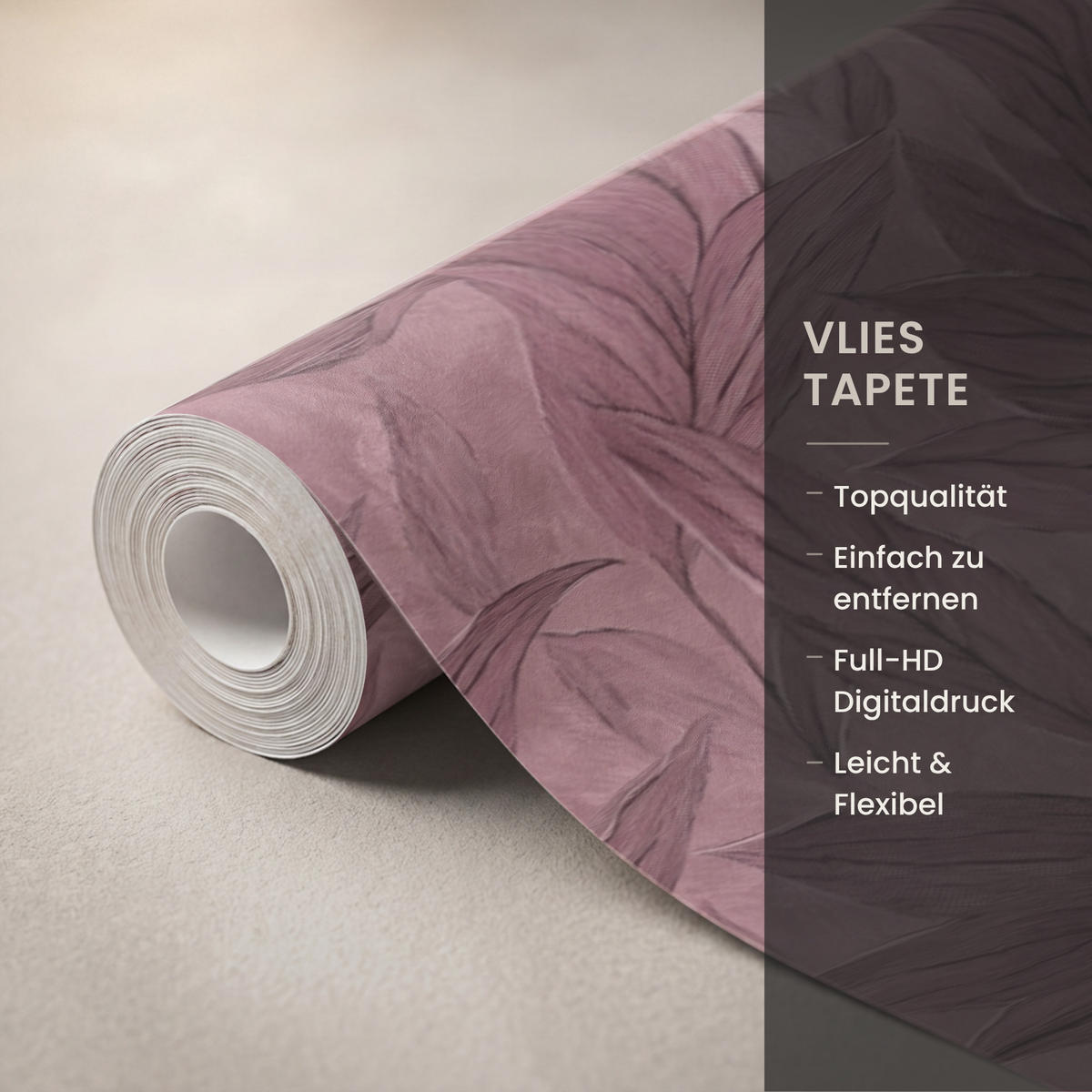 TAPETE - Blätter - Muster - Lila - 500x200 cm - Altrosa, Papier (500/200cm) - OnlyWow