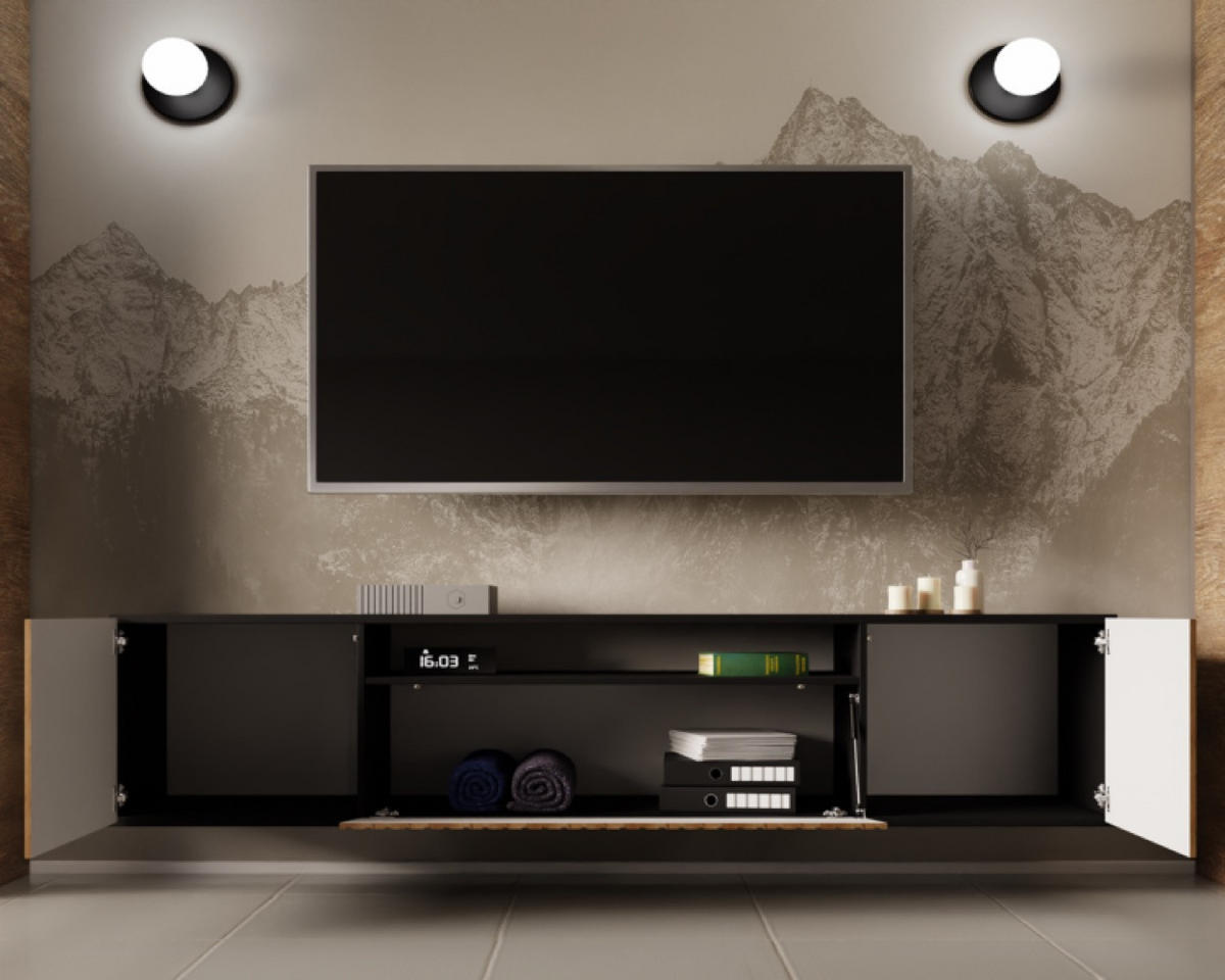 TV-LOWBOARD Schwarz Catania Eiche Hängend 200 cm - Schwarz, Holzwerkstoff (200/40/41cm) - Sepro Meble