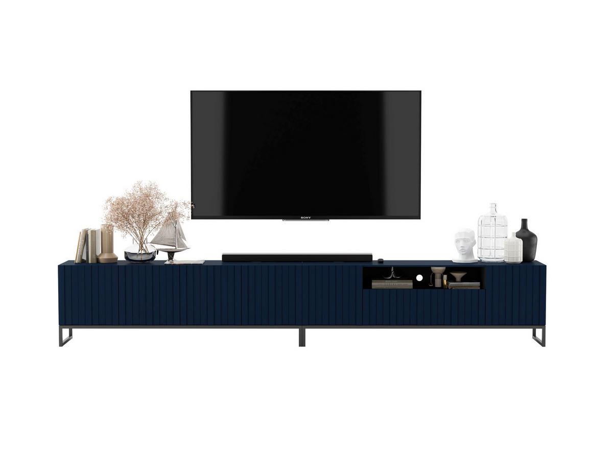 TV-LOWBOARD 2er-Set Elpis2 Marineblau matt mit schwarzem Metallrahmen 150 cm - Blau/Schwarz, Holzwerkstoff/Metall (300/51.5/36.5cm) - Meble Lindner