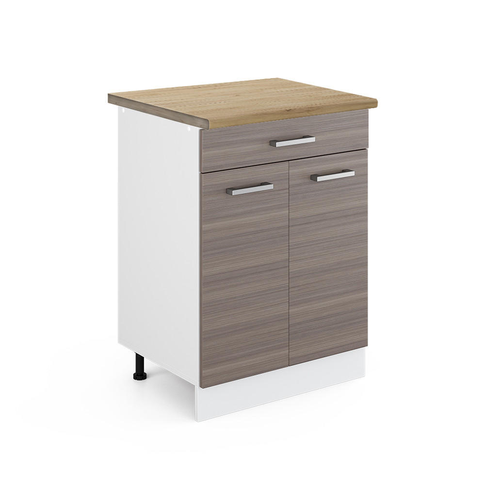 KÜCHENUNTERSCHRANK R-Line Grau 60 cm mit Schublade, AP Eiche - Weiß/Braun, Holzwerkstoff (60/81.6/60cm) - Vicco