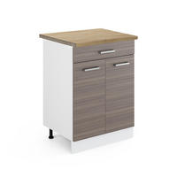 KÜCHENUNTERSCHRANK R-Line Grau 60 cm mit Schublade, AP Eiche - Weiß/Braun, Holzwerkstoff (60/81.6/60cm) - Vicco