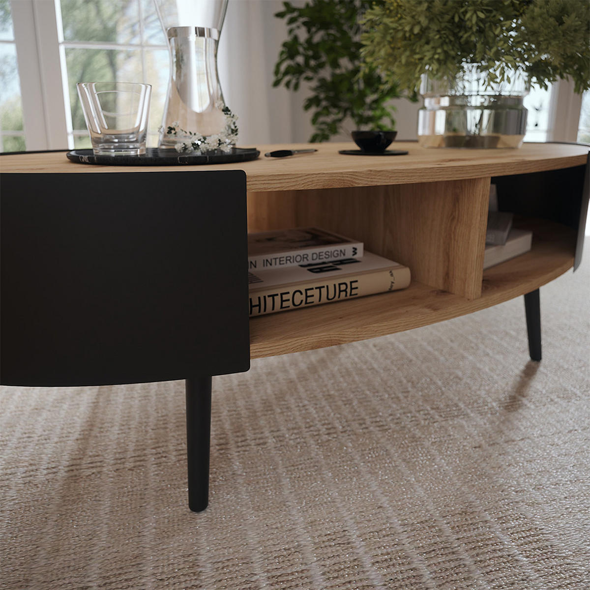 COUCHTISCH Lofta Schwarz 120 x 60 cm - Eichefarben/Schwarz, Holzwerkstoff (60/120/39cm) - Vicco