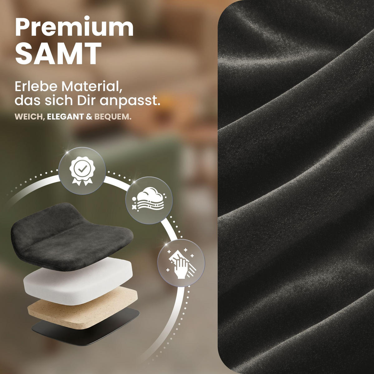 STUHL 4 Samt Dunkelgrau - Dunkelgrau/Schwarz, Textil/Metall (45/84/55cm) - CLP