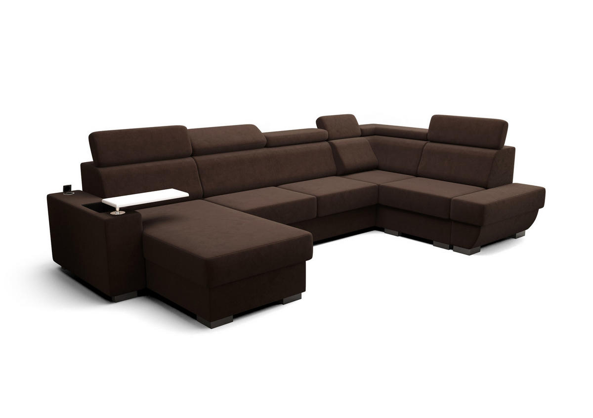 WOHNLANDSCHAFT KONGO RBN20, Eckcouch in U-Form mit Schlaffunktion, Farbe: Dunkelbraun, Velourstoff, Ottomane Links - Dunkelbraun, Textil (340/103/200cm) - O-Sofa