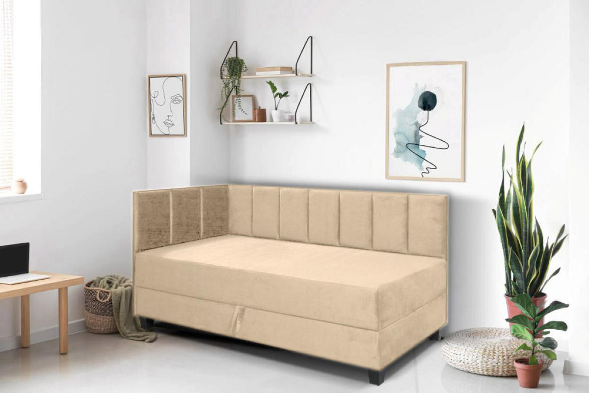 BOXBETT Kinderbett Eryk 80x200 cm mit Matratze und Bettkasten, links, beige - Beige, Kunststoff (80/200cm) - Margaret Hadas24
