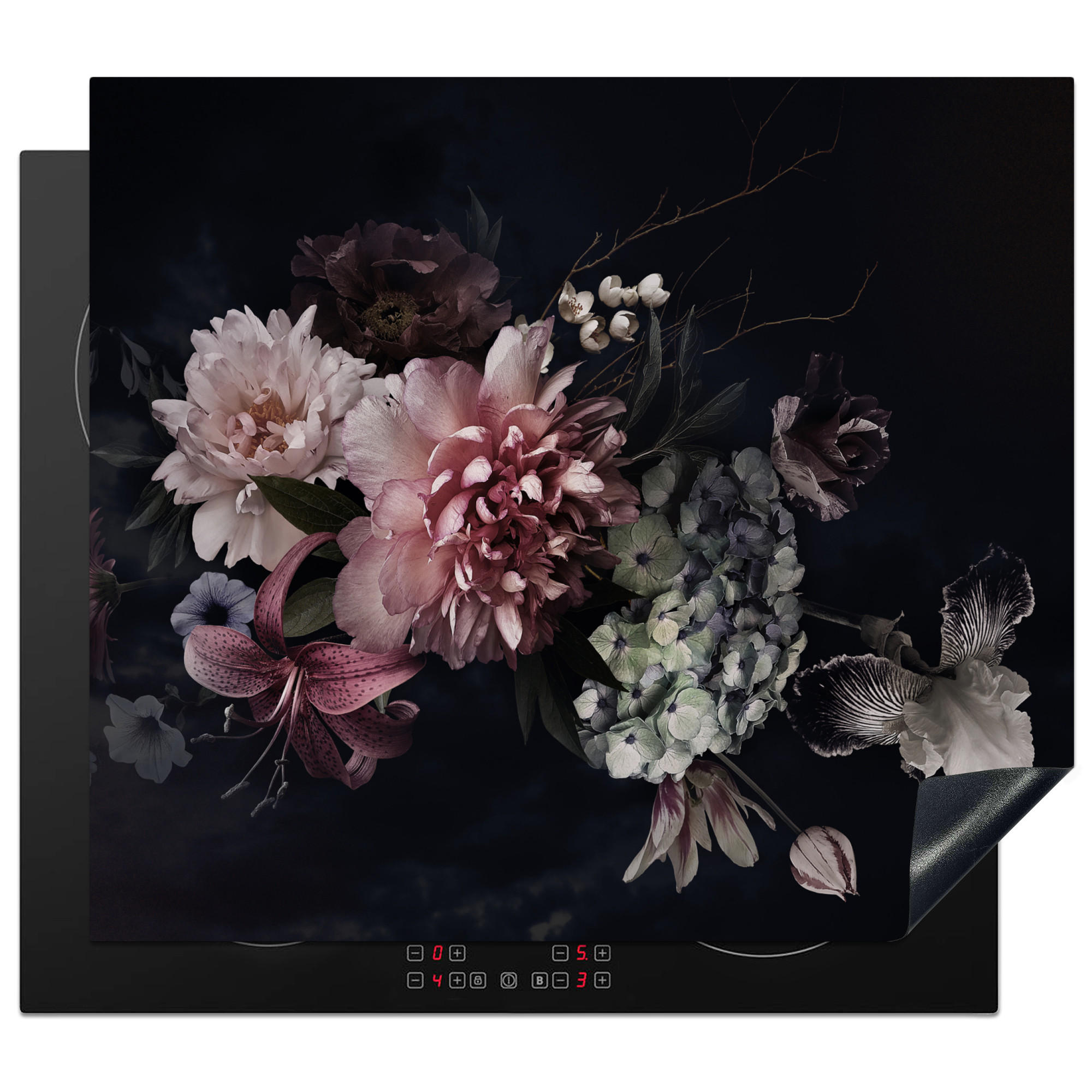 HERDABDECKPLATTE Blumen - Vintage - Pastell - Rosa - Weiß 59x51 cm - Altrosa, Kunststoff (59/0.2/51cm) - MuchoWow