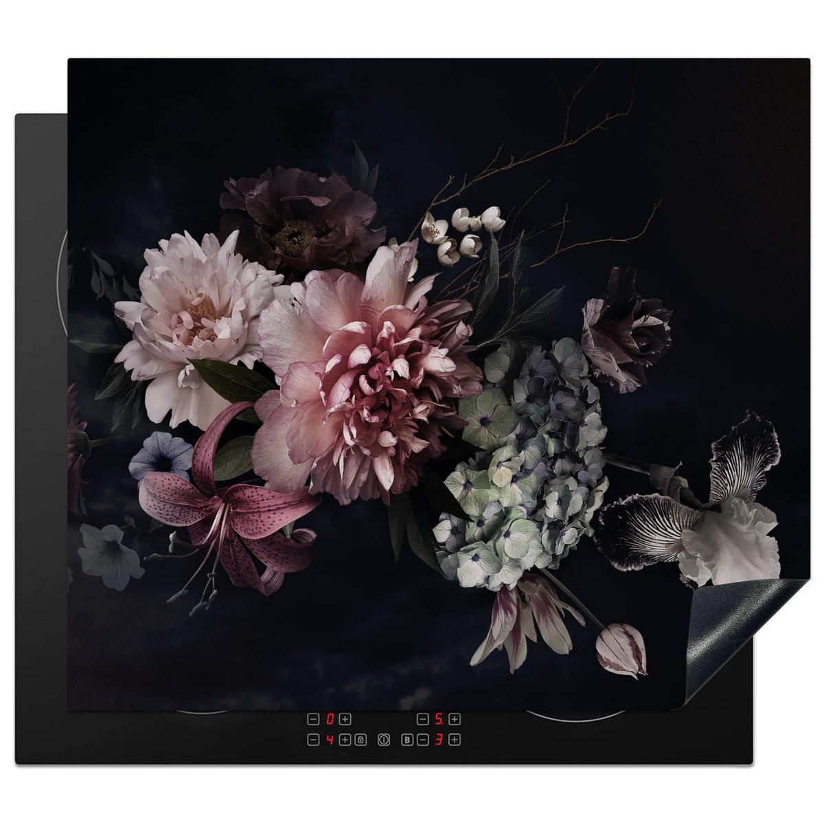 HERDABDECKPLATTE Blumen - Vintage - Pastell - Rosa - Weiß 59x51 cm - Altrosa, Kunststoff (59/0.2/51cm) - MuchoWow