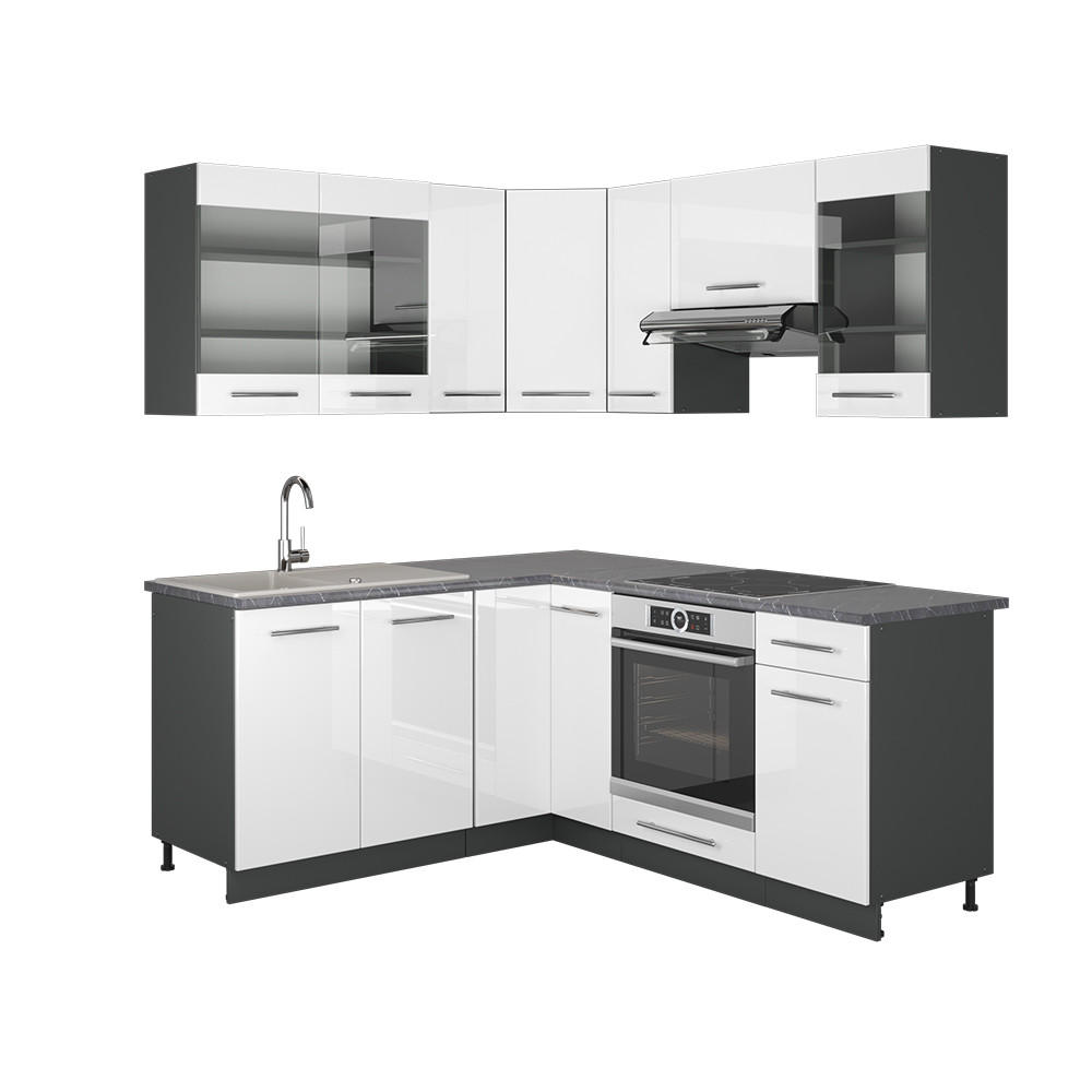 ECKKÜCHE Fame-Line Weiß Hochglanz/Anthrazit 160 x 190 cm, AP Marmor - Weiß Hochglanz/Anthrazit, Holzwerkstoff (190/81.6/60cm) - Vicco