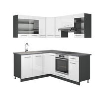 ECKKÜCHE Fame-Line Weiß Hochglanz/Anthrazit 160 x 190 cm, AP Marmor - Weiß Hochglanz/Anthrazit, Holzwerkstoff (190/81.6/60cm) - Vicco