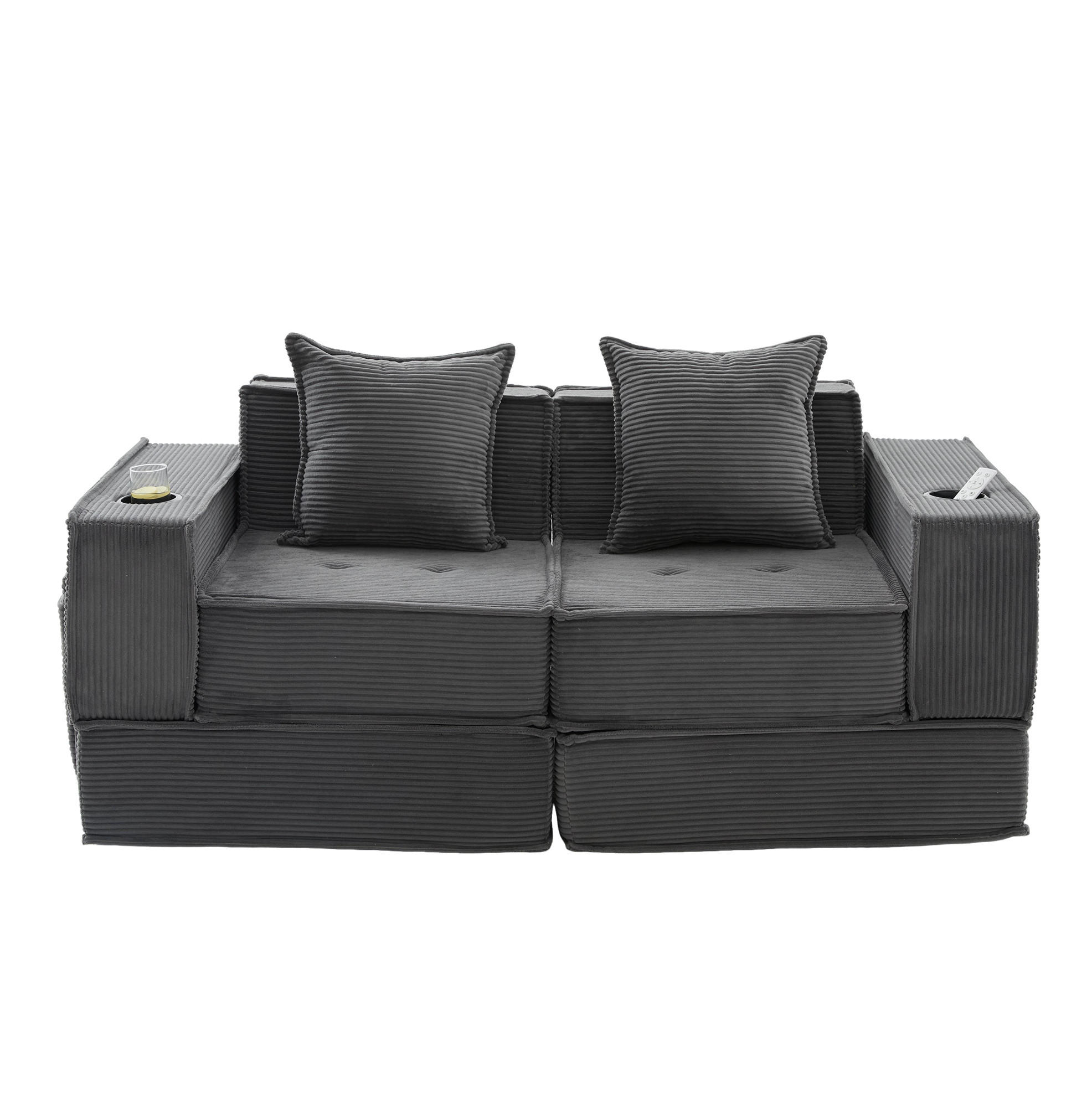 2-SITZER 162/78/66 cm Dunkelgrau aus Kord mit Seitentaschen - Dunkelgrau, Textil (78/66/162cm) - OKMYHOME