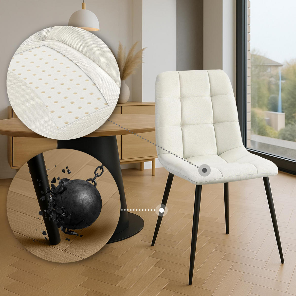 STUHL 4er Set Stoff Creme - Creme/Schwarz, Textil/Metall (45/84/55cm) - CLP
