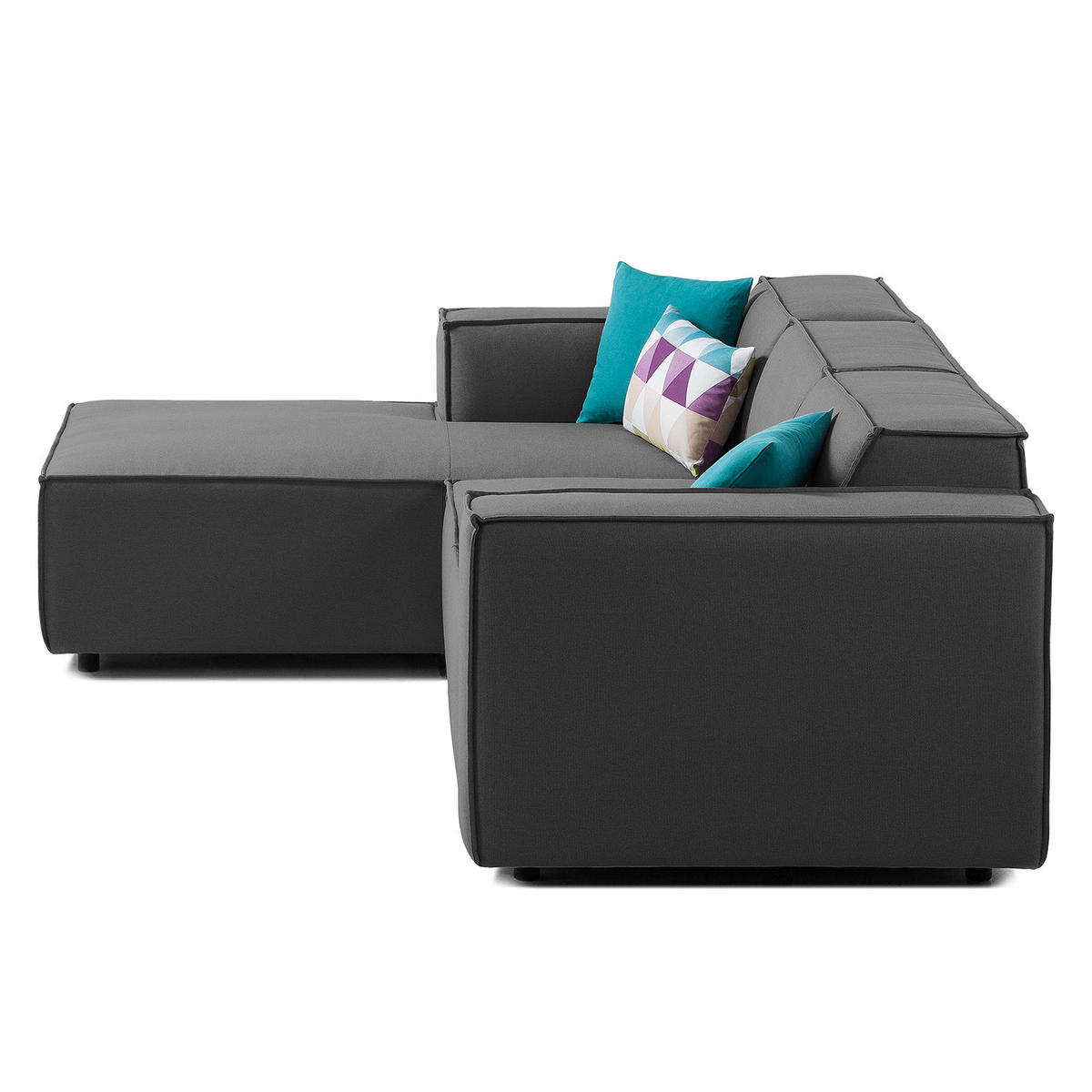 ECKSOFA mit Longchair - Anthrazit/Schwarz, Kunststoff/Textil (260/177cm) - home24