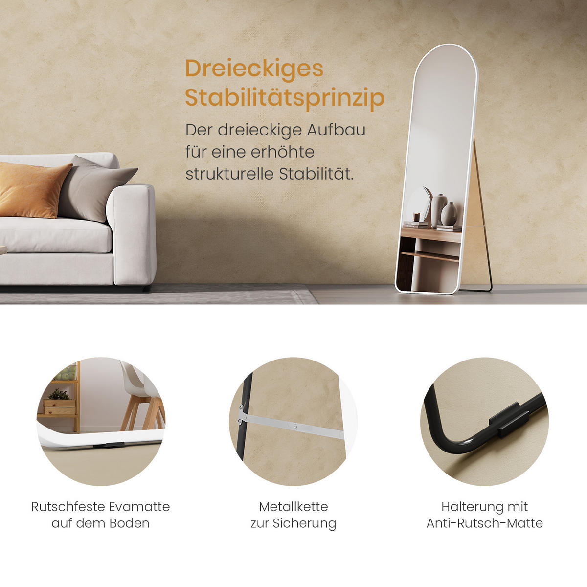 STANDSPIEGEL mit Rahmen Gehärteter Silberspiegel Weiß 140/40 cm - Weiß, Glas/Metall (40/140/140cm) - EMKE