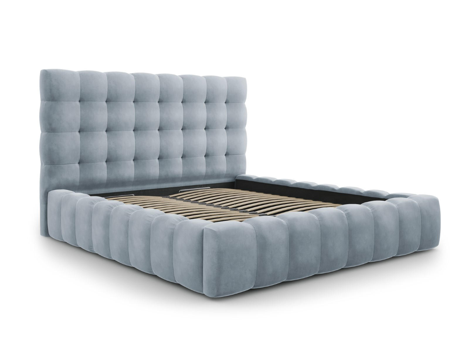 BETT mit Bettkasten und Kopfteil Mamaia aus Samt hellblau 180x200cm - Hellblau, Textil (180/200cm) - Micadoni