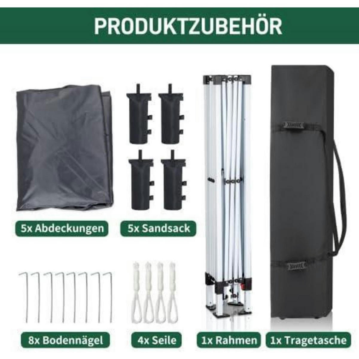 FALTPAVILLON 3 x 3 m Dunkelgrau Wasserdicht UV Schutz - Anthrazit, Metall (255/300/300cm)