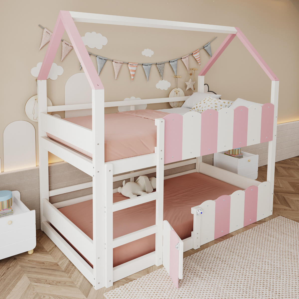 KINDERHOCHBETT 90/200 cm Weiß/Rosa mit Lattenrost - Rosa, Holz (90/200cm) - MIVRAY