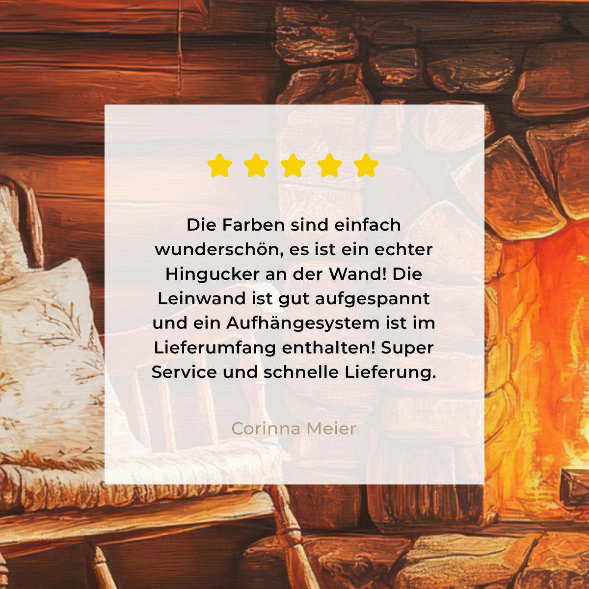 LEINWANDBILD Winter - Weihnachten - Zuhause - Kamin Wandbild Wohnzimmer 50x50 cm - Bernsteinfarben, Textil (50/50cm) - MuchoWow