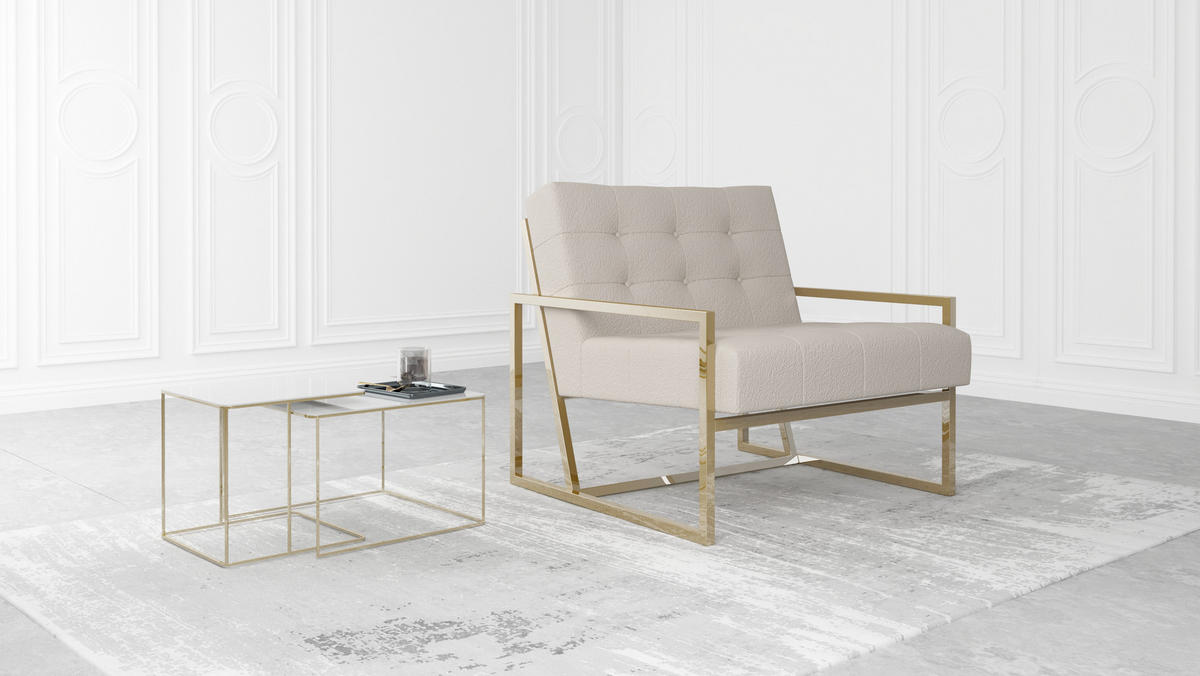 LOUNGESESSEL Duban Beige Bouclé-Stoff - Beige/Goldfarben, Holz/Textil (84/81/89cm) - S-Style Möbel