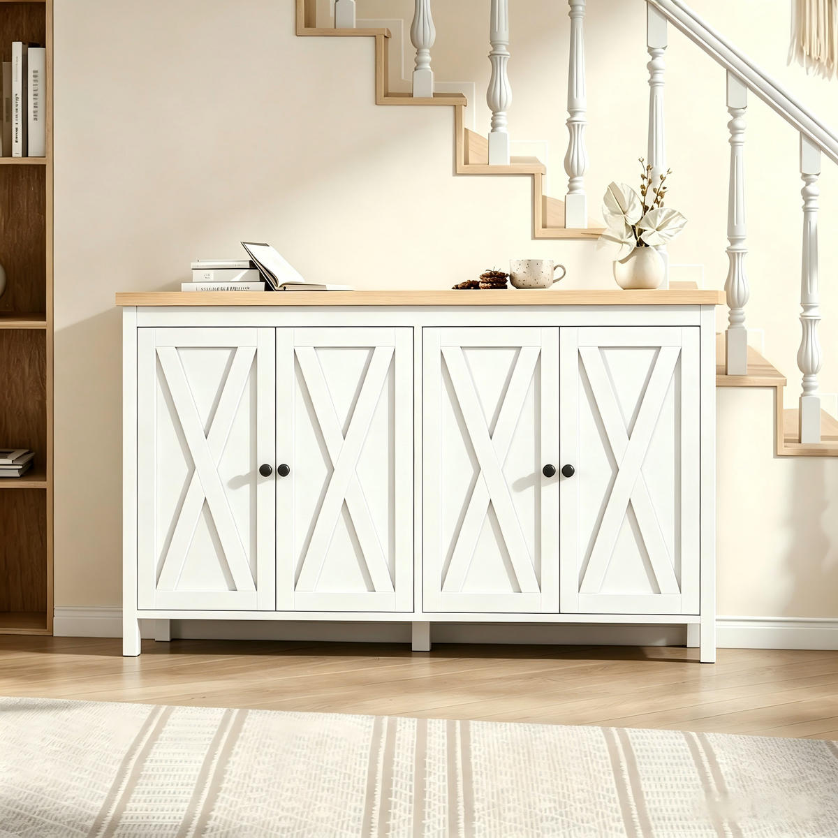 SIDEBOARD Weiß MDF 4 Türen 2 Fächer 140cm Modern Schrank - Weiß, Holzwerkstoff (140/78/40cm) - FLIEKS