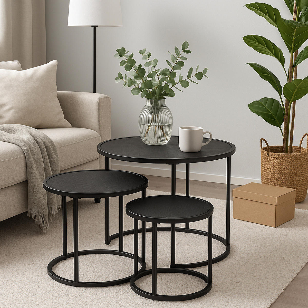 COUCHTISCHE 3er-Set Movo rund Schwarz - Schwarz, Holzwerkstoff (55/55.5/44.5cm) - Home Styling Collection