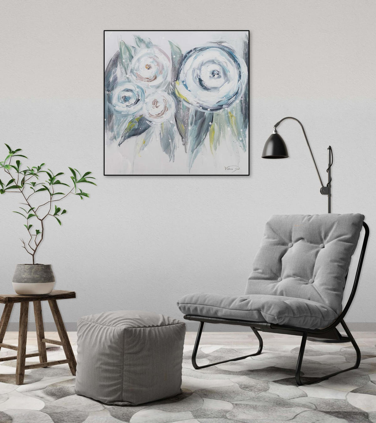 ACRYLBILD HANDGEMALT 60/60 cm - Blau, Holz/Textil (60/60cm) - KUNSTLOFT