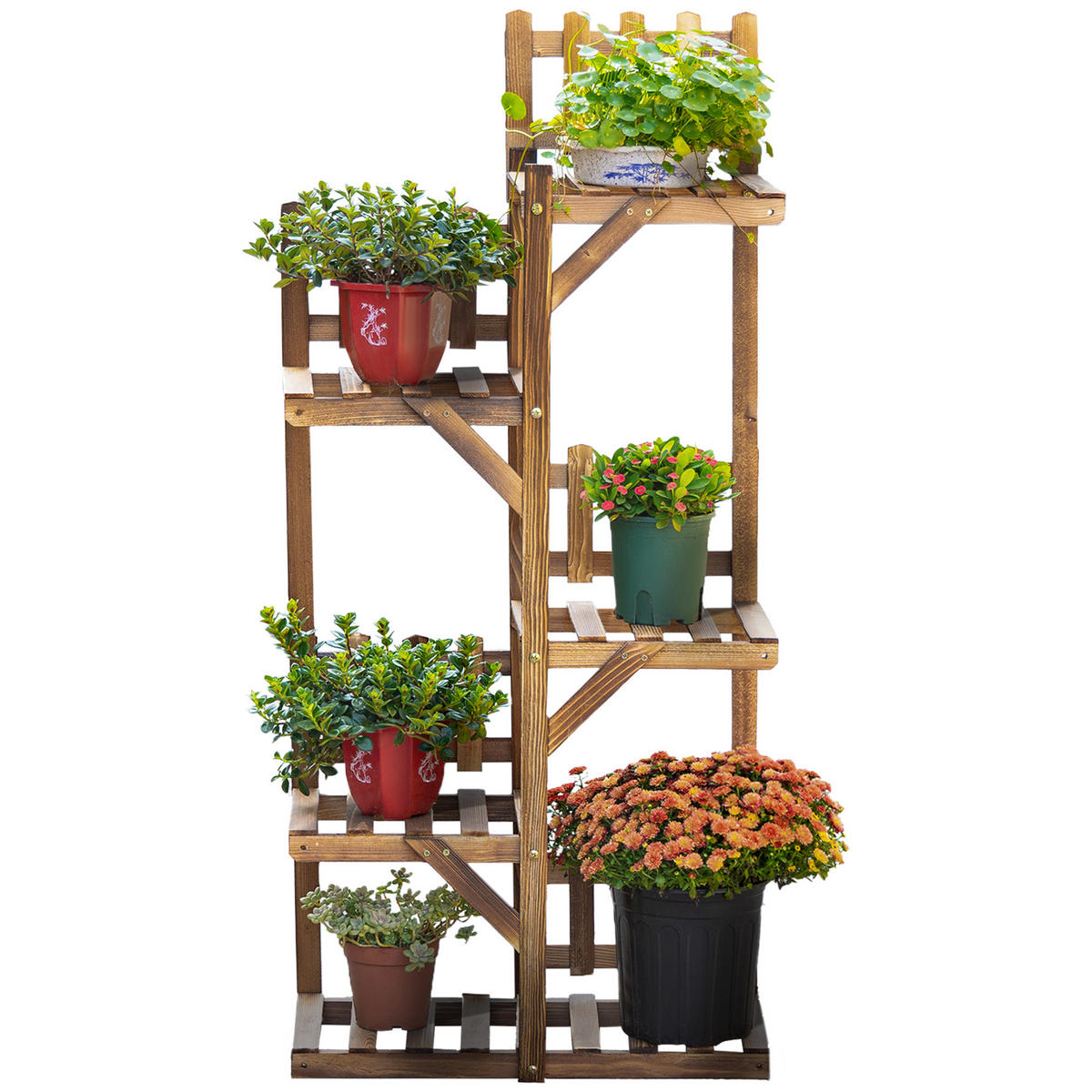 BLUMENTREPPE DE-12107 5-stufig mit kleinen Barrieren, 60/30/130 cm Natur - Naturfarben, Holz (30/130/60cm) - ComfortXL