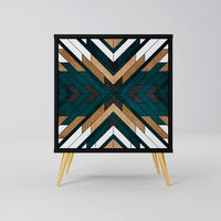 SIDEBOARD ARTISTIC GEOMETRY, Schwarz, 57,5x42x75,5 cm, Goldfarbene Metallfüße - Goldfarben/Multicolor, Holzwerkstoff/Metall (57.5/75.5/42cm) - SpaceRebels
