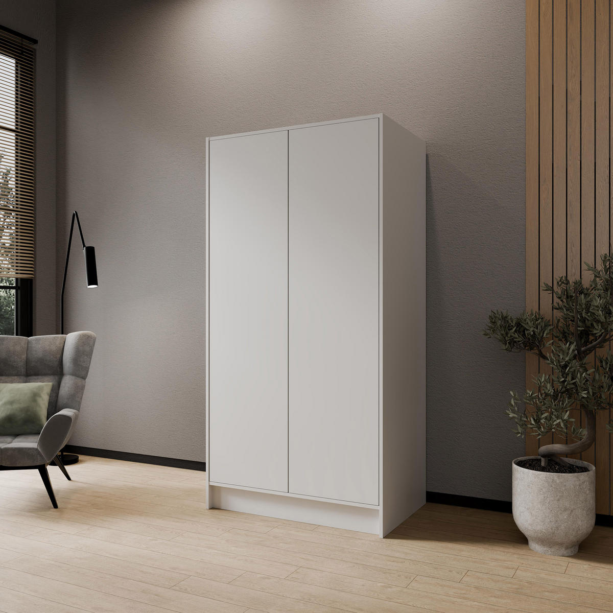 DREHTÜRENSCHRANK Gava mit zwei, glatten Türen, Weiß - Weiß, Holzwerkstoff (100/200/51cm) - Beautysofa