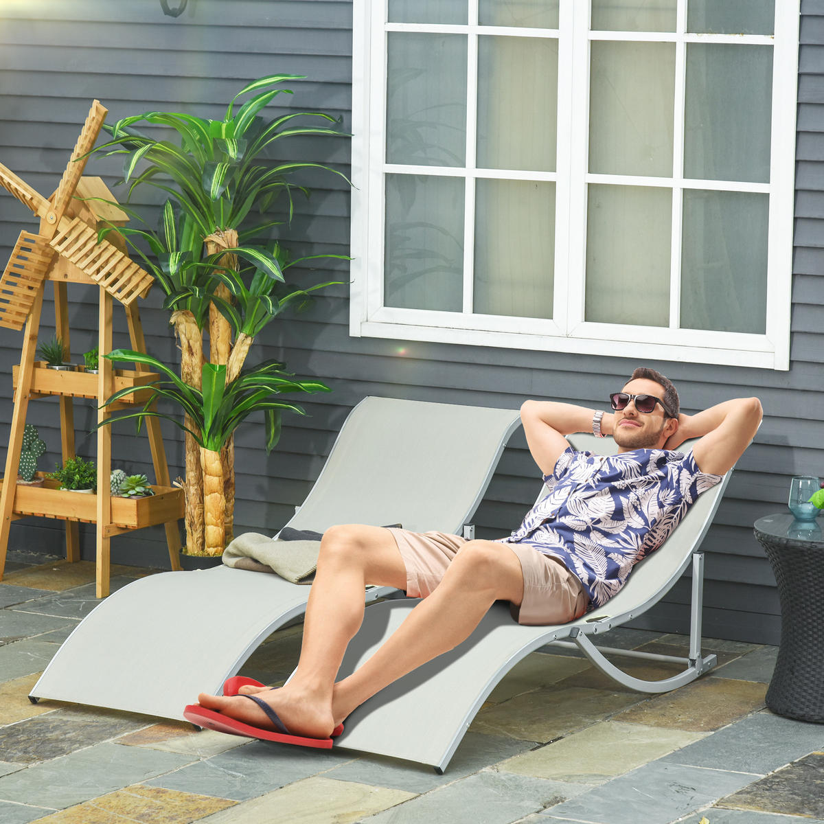 SONNENLIEGE Set mit 2 klappbaren Gartenliegen 61 x 165 x 63 cm - Silberfarben, Metall (165/63/61cm) - Vallsero