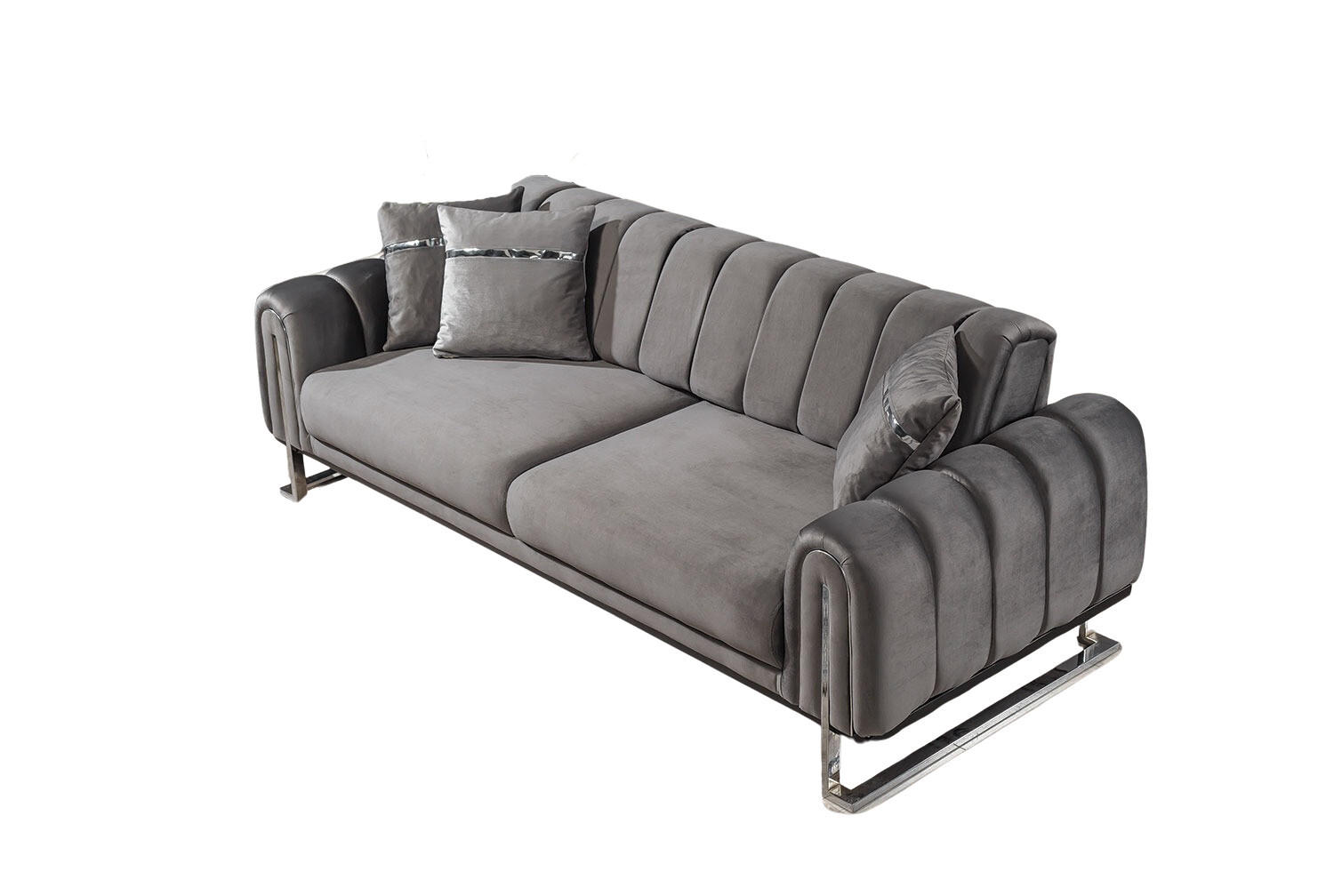3 Sitzer SOFA Wave Samt Dunkelgrau - Dunkelgrau, Textil/Metall (225/78/95cm) - Villa Möbel