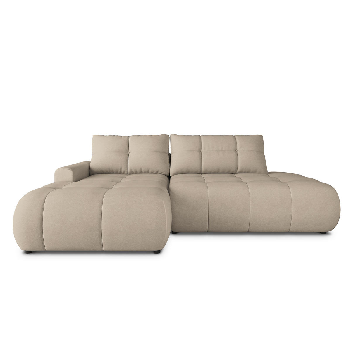 ECKSOFA FLUMA CL L-S Beige Samtstoff mit Schlaffunktion - Beige, Holzwerkstoff/Textil (279/158cm) - MASSENO