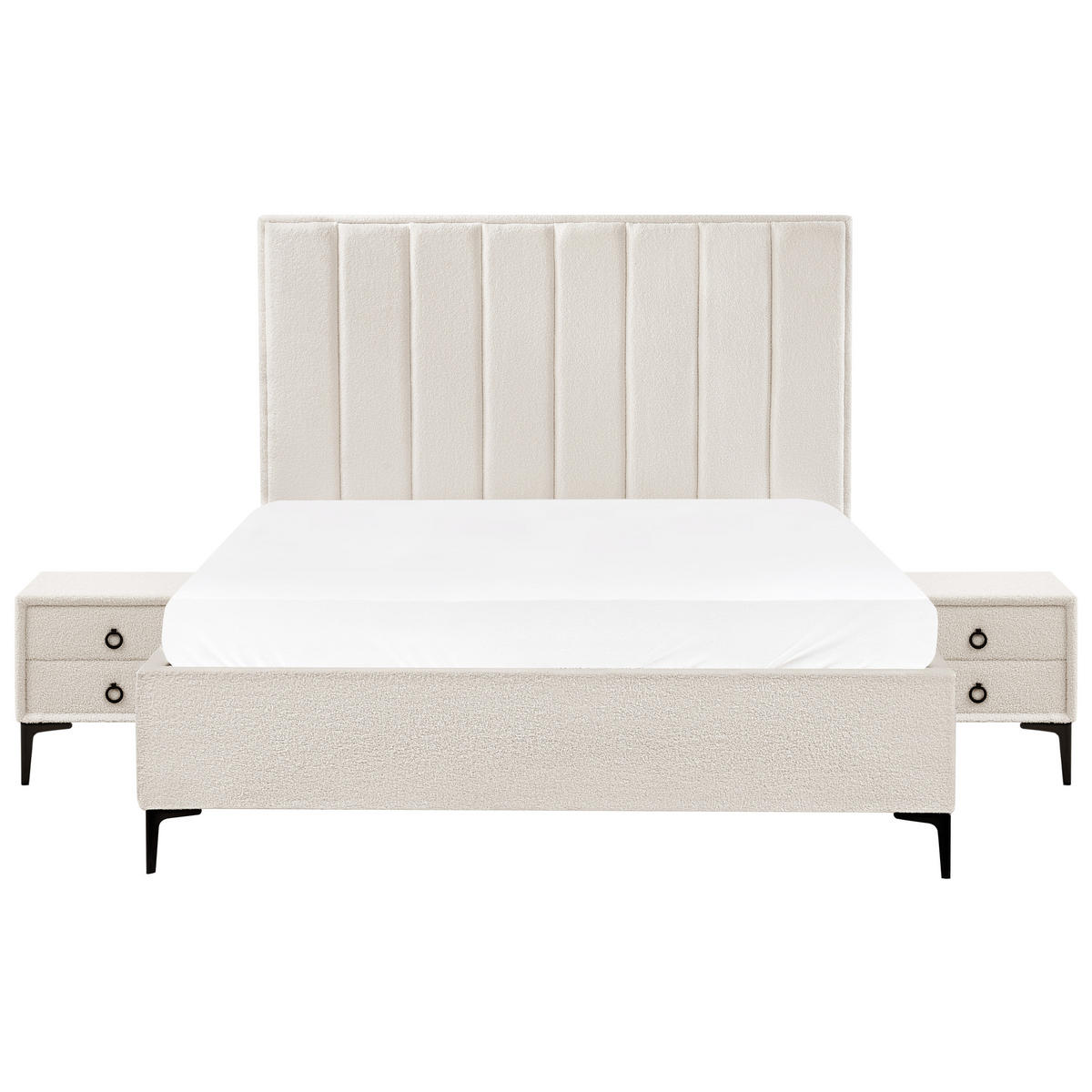 SPALNI KOMPLET bouclé kremasto bela 160/200 cm Sezanne - krem, tekstil (160/200cm) - Beliani