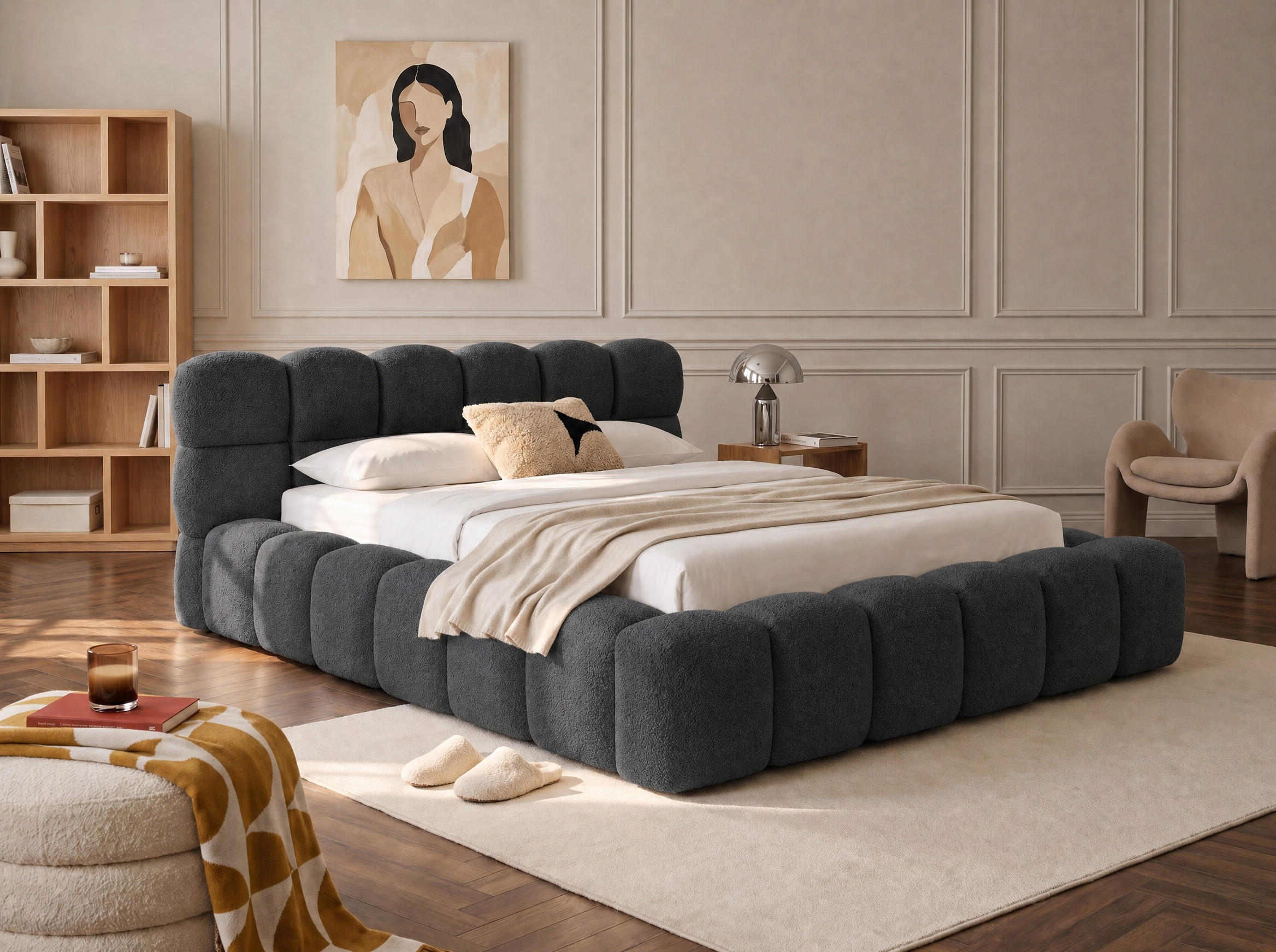 POLSTERBETT Mira 1 Anthrazit 180/200 cm Boucle mit Bettkasten - Anthrazit, Textil/Metall (180/200cm) - wonello