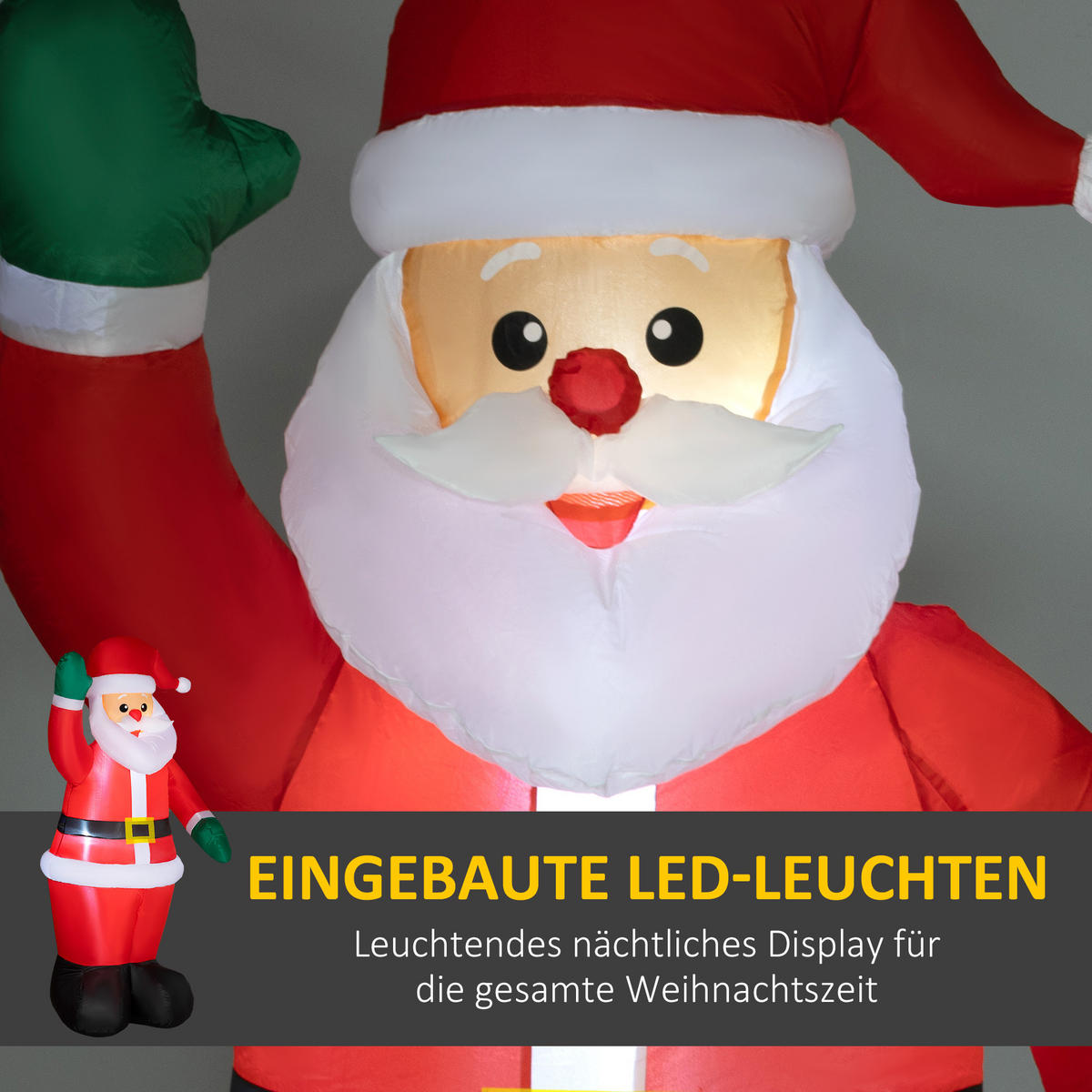 AUFBLASBAR Weihnachtsdeko 1,84 m Weihnachtsmann mit LED-Beleuchtung Gartendeko - Rot, Kunststoff (60/184/88cm) - Outsunny