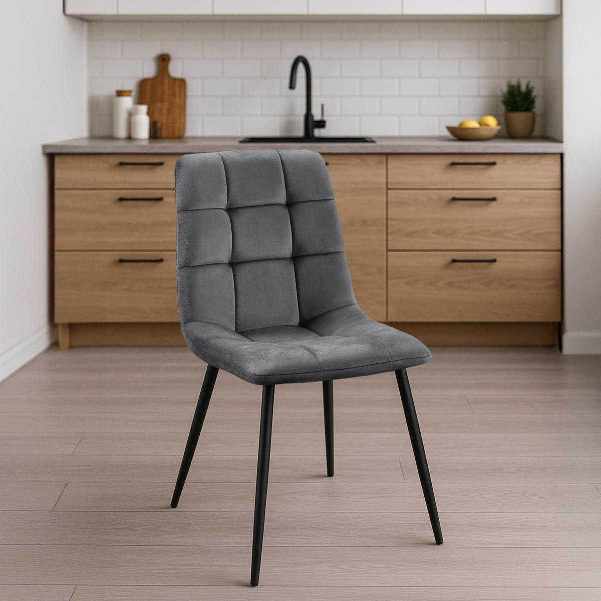 STUHL Samt Dunkelgrau - Dunkelgrau, Textil/Metall (45/84/55cm) - CLP