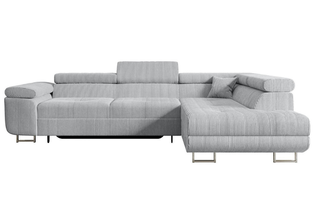 ECKSOFA mit Schlaffunktion und Bettkasten GUSA-L 272x202x107 cm Grau Cord - Silberfarben/Grau, Holzwerkstoff/Textil (272/202cm) - ALTDECOR