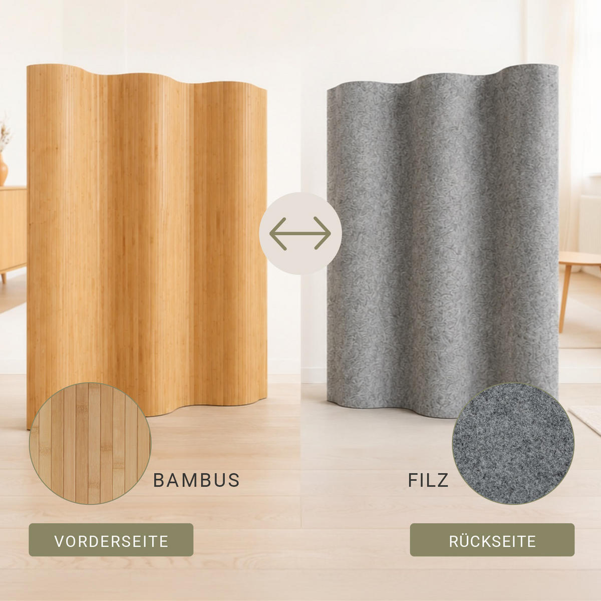 PARAVENT 250/200 cm Hellbraun Raumteiler Bambus - Hellbraun, Naturmaterialen (250/195/0.3cm) - Homestyle4u