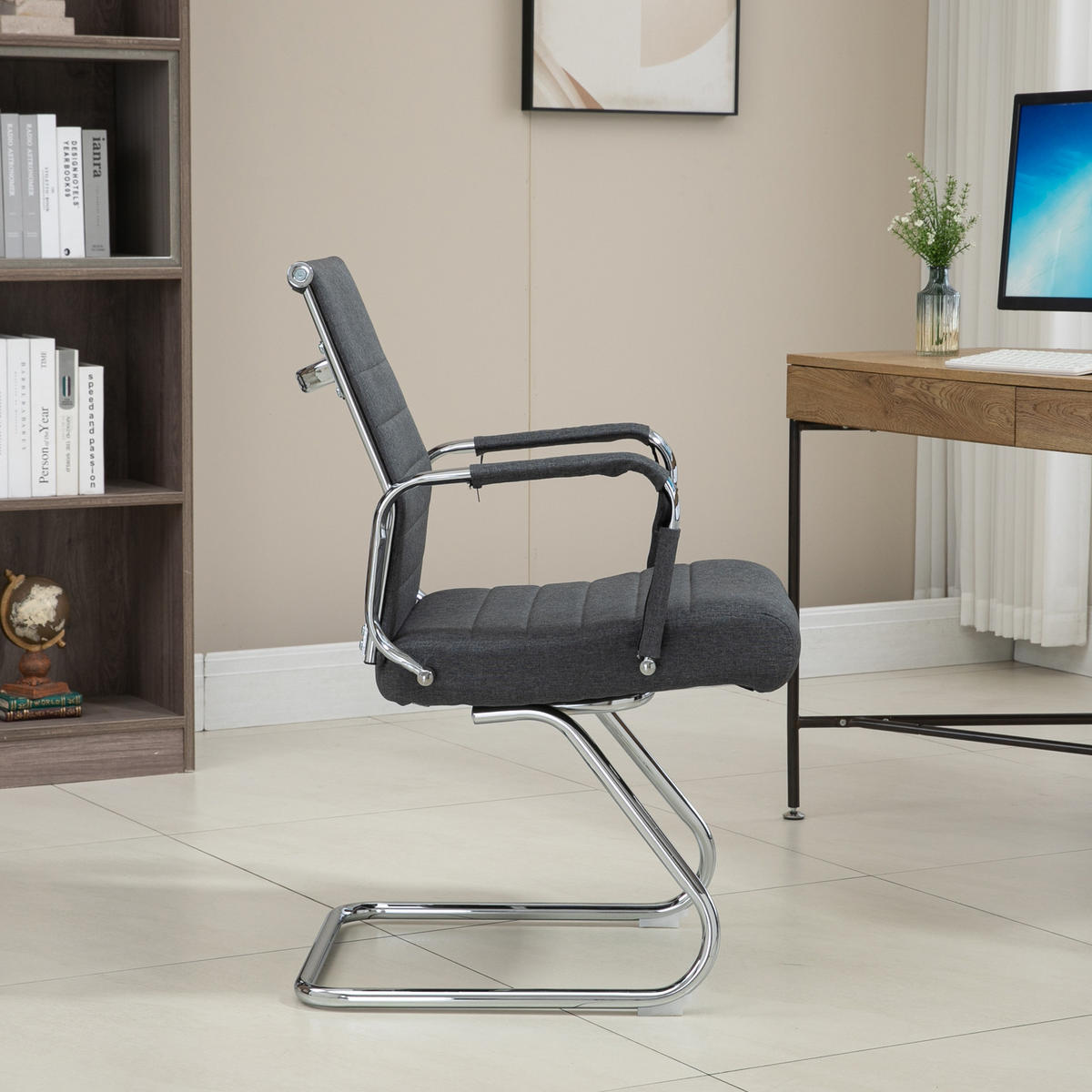 BESUCHERSTUHL OFFICE COMFORT 2er Set LB Stoff Dunkelgrau - Dunkelgrau/Silberfarben, Textil/Metall (56/94/64cm) - SVITA