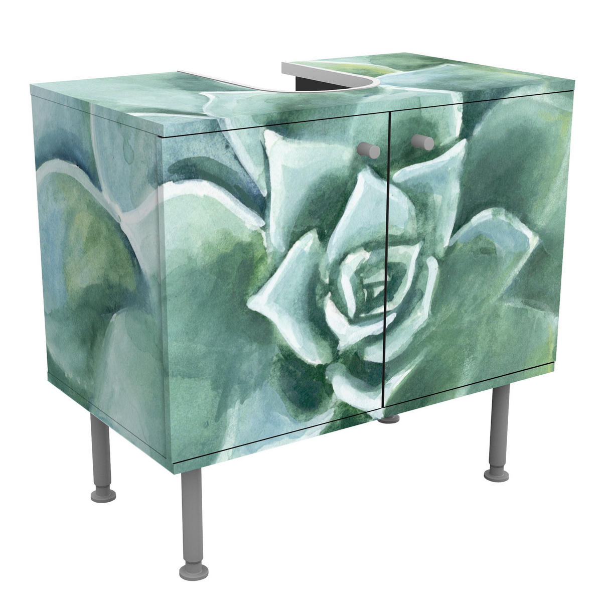 WASCHBECKENUNTERSCHRANK Sukkulente Aquarell Dunkel 60/55/35 cm - Grün, Holzwerkstoff (60/55/35cm) - Bilderwelten