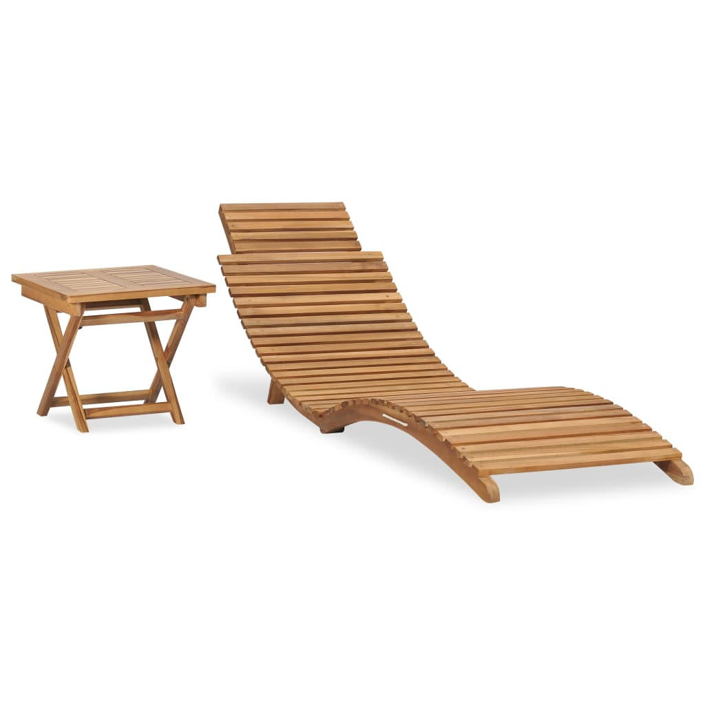 KLAPPBARE Sonnenliege mit Tisch Massivholz Teak - Braun, Holz (50/55/175cm) - furnicato