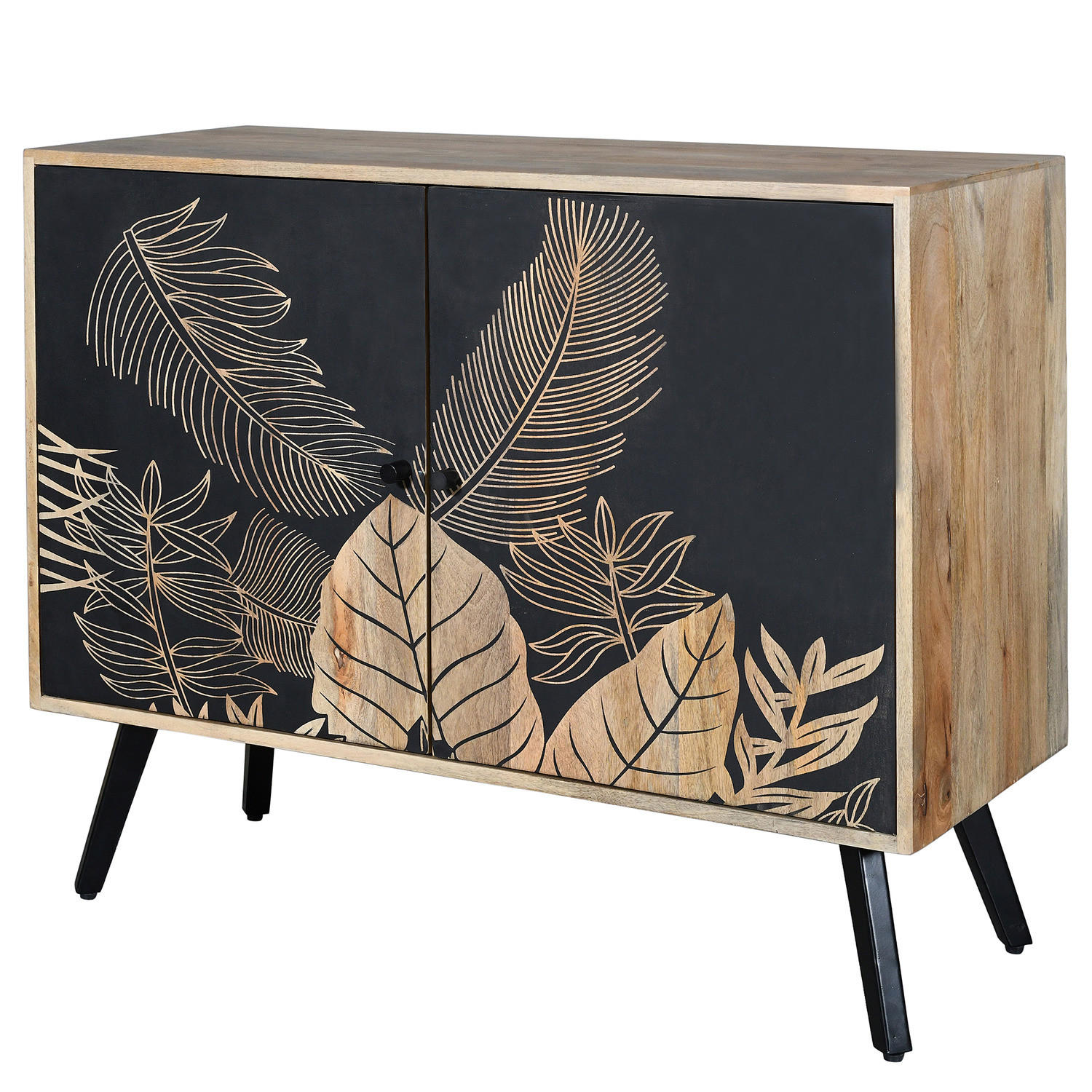 MASSIVE KOMMODE - Mango massiv - Mango / Schwarz - Schwarz/Braun, Holz/Metall (100/80/40cm) - home24