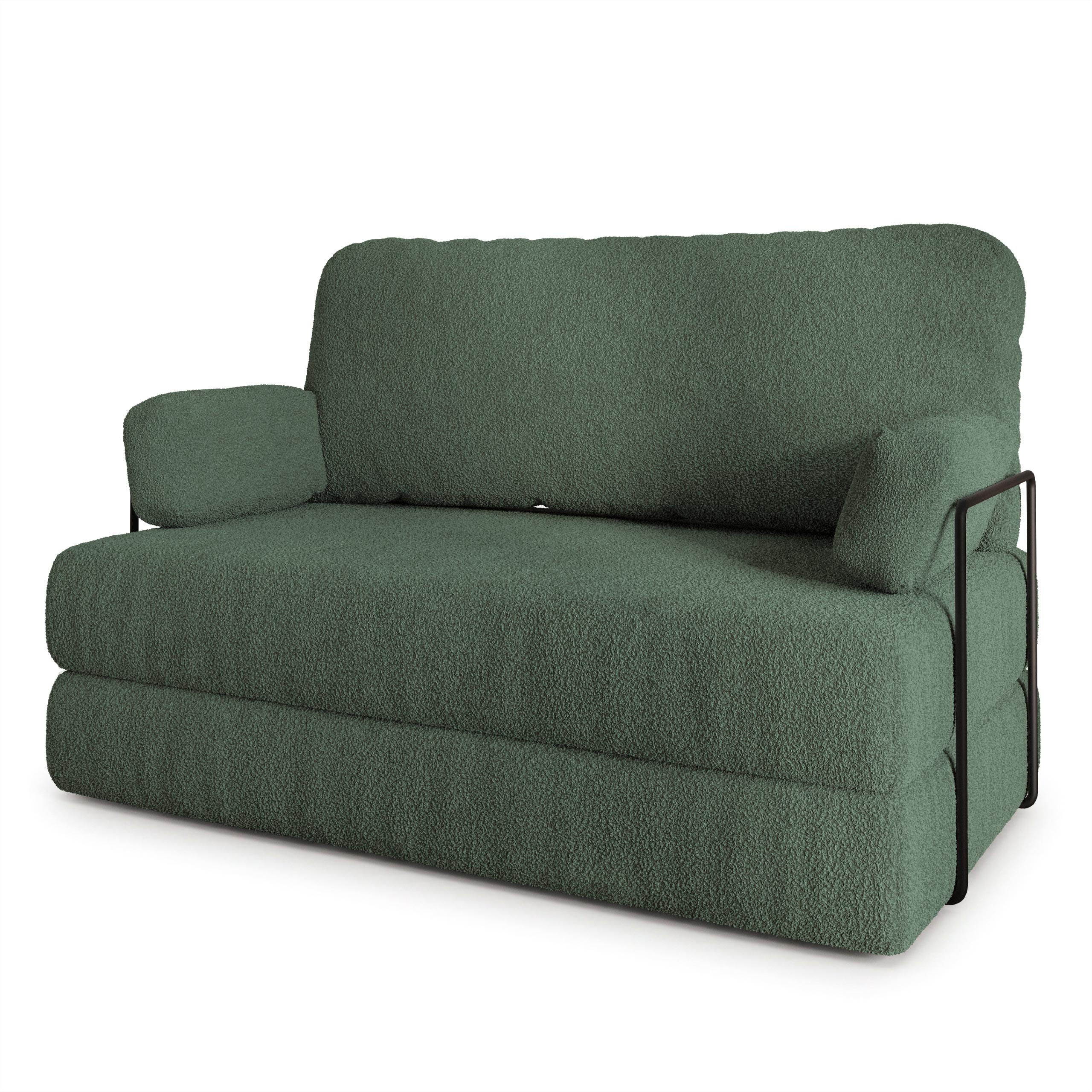BETTSOFA KESTE aus Schaumstoff Bucle-Stoff Grün Schlaffunktion - Grün, Textil (140/86/60cm) - MASSENO