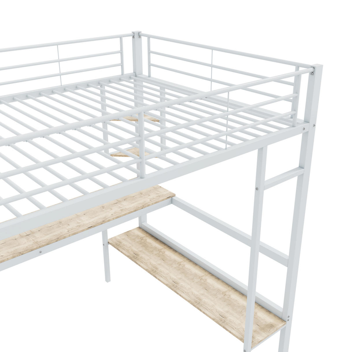 HOCHBETT 140/200 cm Metallbett mit Schreibtisch und Regalen in Weiß mit Matratze - Weiß, Metall (140/200cm) - OKWISH