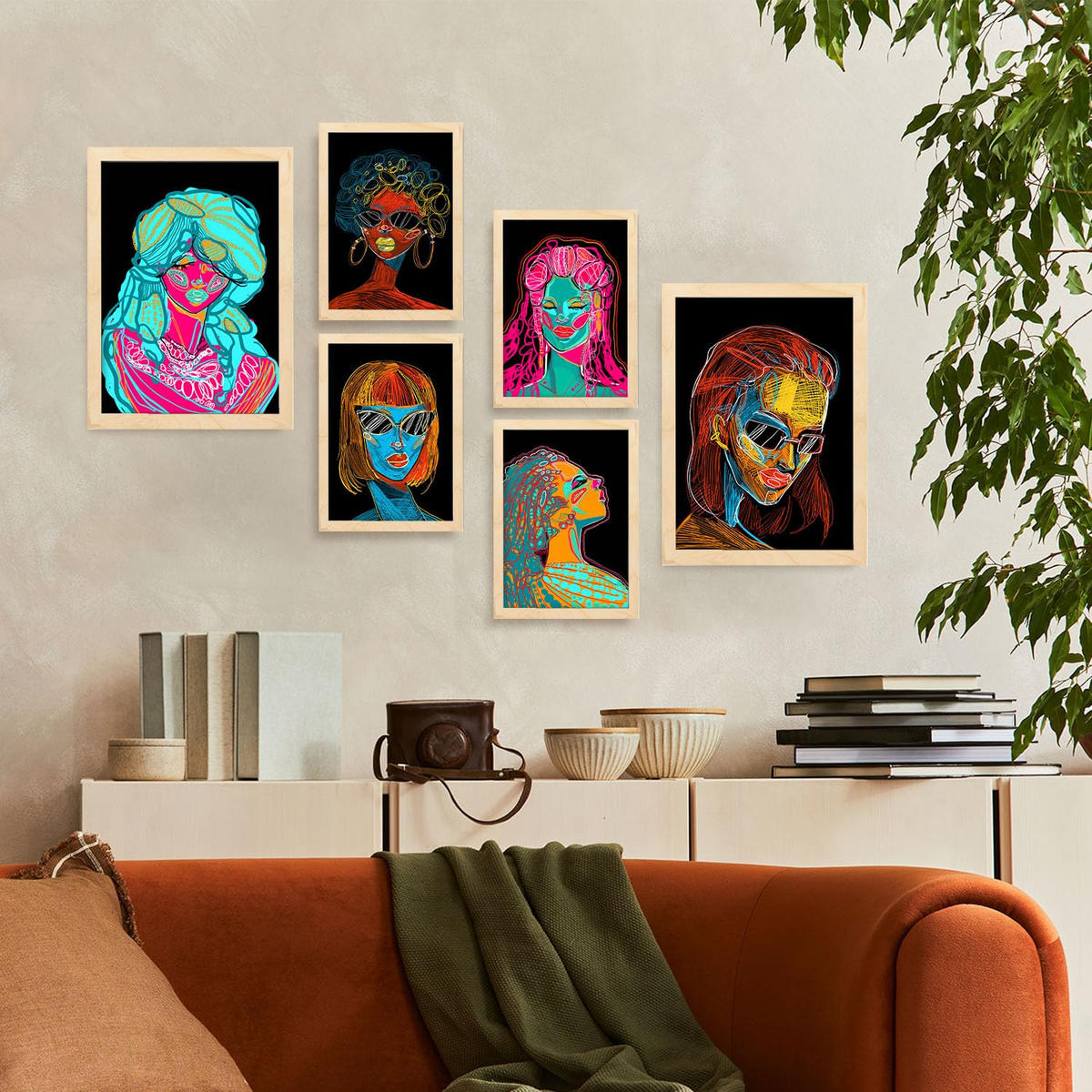 POSTER Set Mit 6 Shades of Beauty 4 Abstrakt Feminin Größe A3 & A4 Rahmen aus hellem Holz - Beige, Papier (29.7/1cm) - Nacnic