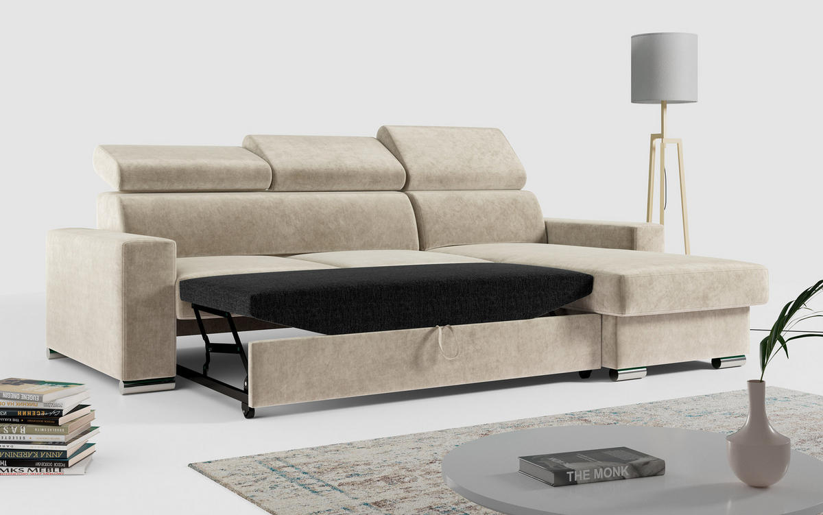 ECKSOFA FOX-L Beige - Beige/Silberfarben, Kunststoff/Textil (242/168cm) - MKS